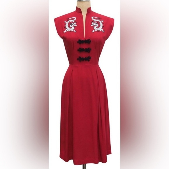 Trashy Diva Lilian Dress in red with Dragons EUC size 2 - Picture 2 of 10